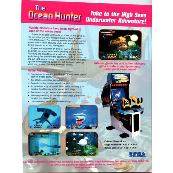 The Ocean Hunter Arcade Game Flyer 2 Sides Original Killer Sharks Art 8.5" x 11 - Picture 2 of 2